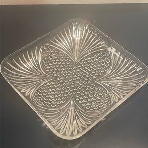 Vintage Elegant Clear Glass Serving Plate 4” square